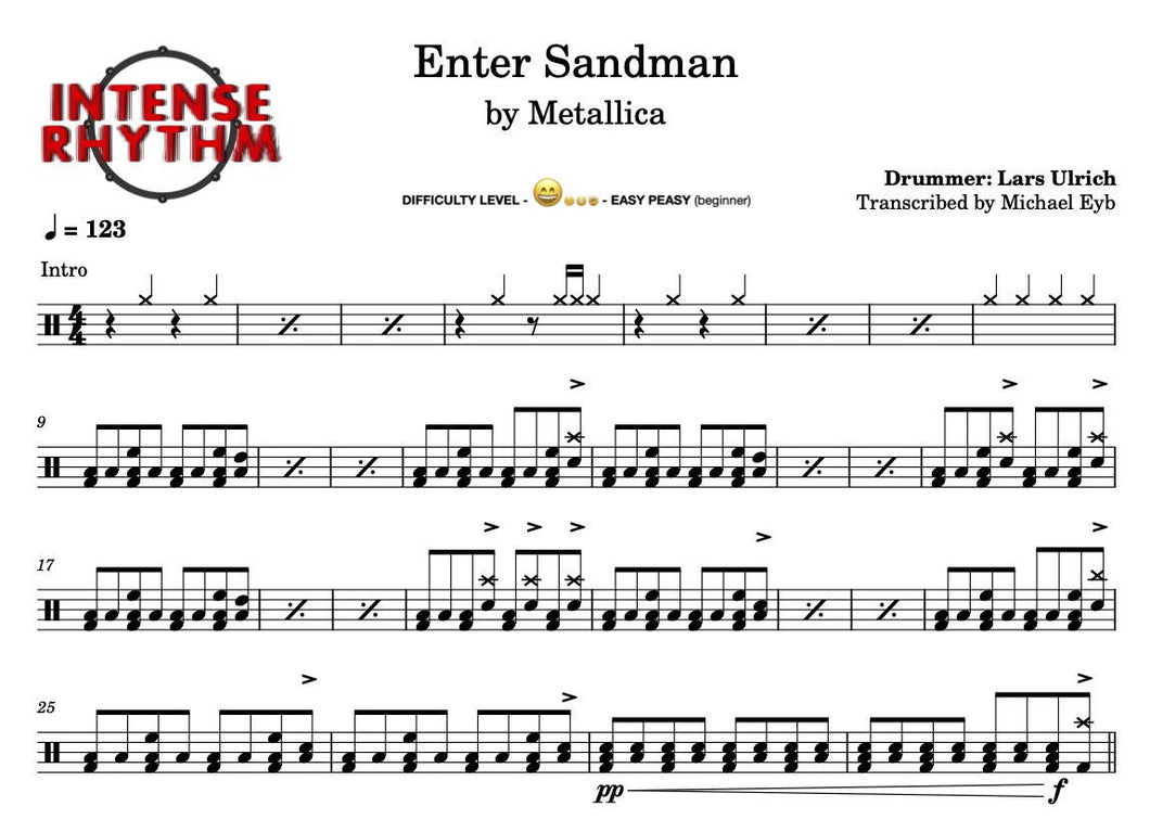 Enter Sandman - Metallica - Full Drum Transcription / Drum Sheet Music - Intense Rhythm Drum Studios
