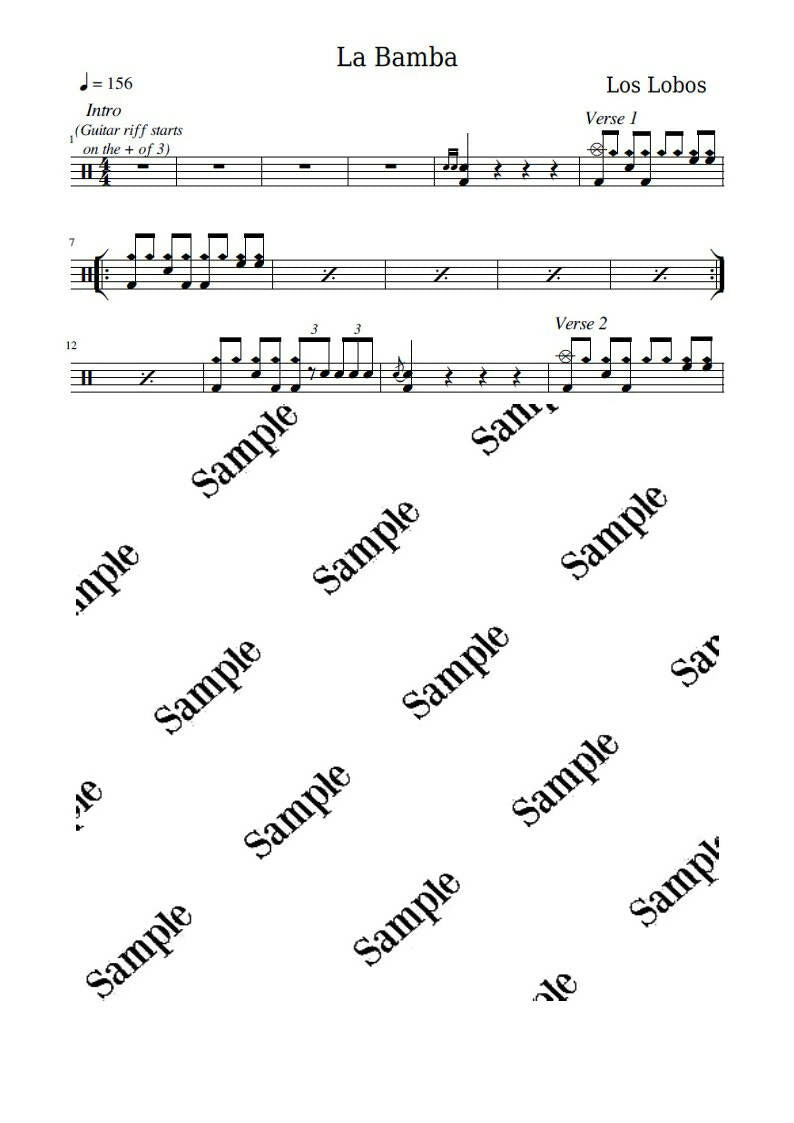 La Bamba Los Lobos Drum Sheet Music KiwiDrums DrumSetSheetMusic