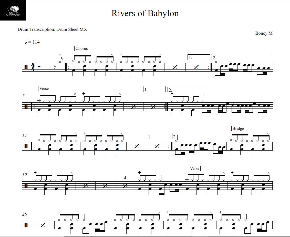 Rivers of Babylon - Boney M - Drum Sheet Music - Drum Sheet MX ...