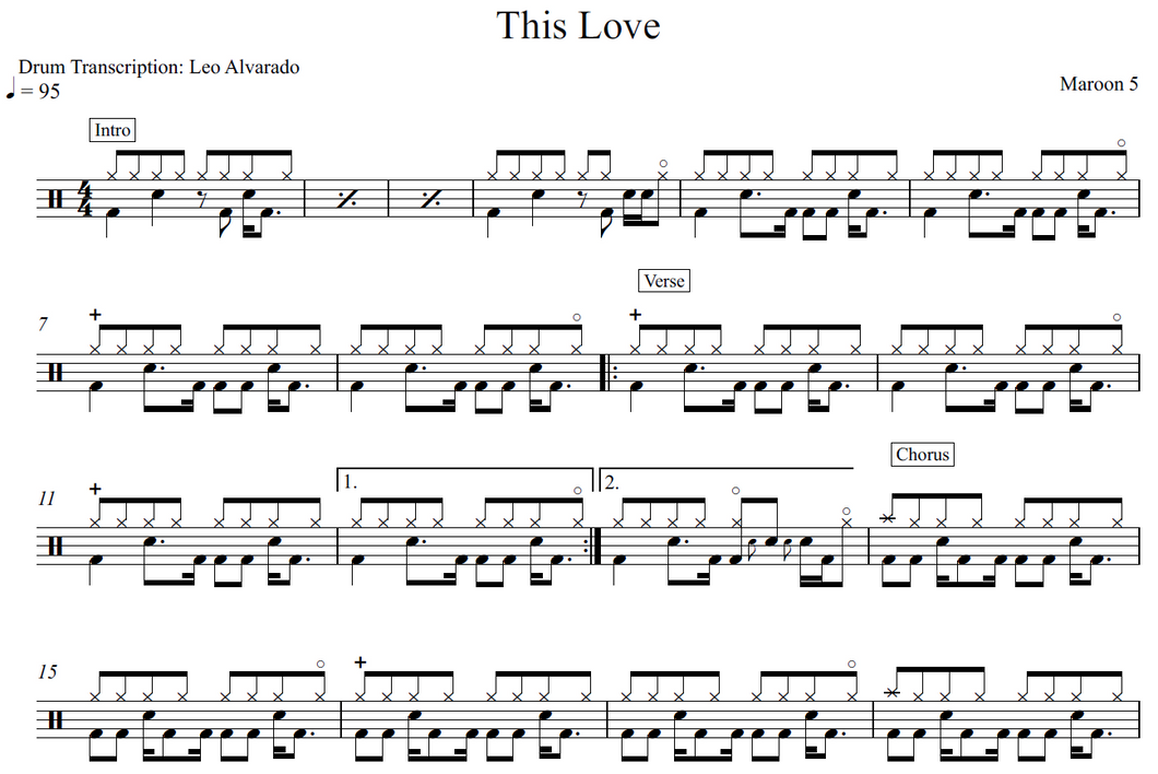 This Love - Maroon 5 - Full Drum Transcription / Drum Sheet Music - Leo Alvarado