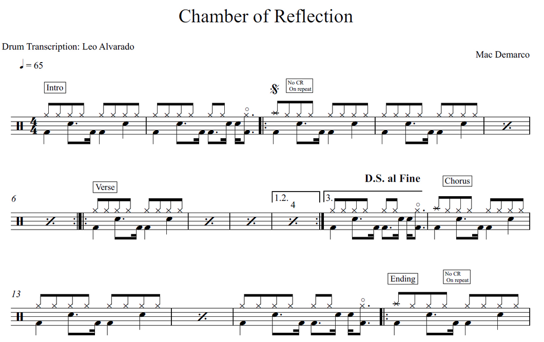 Chamber of Reflection - Mac Demarco - Full Drum Transcription / Drum Sheet Music - Leo Alvarado