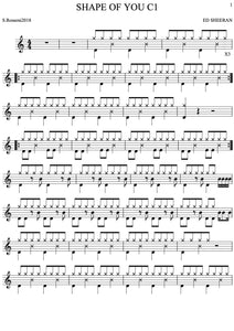 Shape of You - Ed Sheeran - Simplified Drum Transcription / Drum Sheet Music - Rossoni
