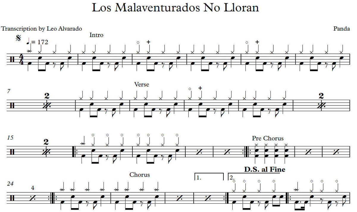 Los Malaventurados No Lloran - Panda - Drum Sheet Music - Leo Alvarado