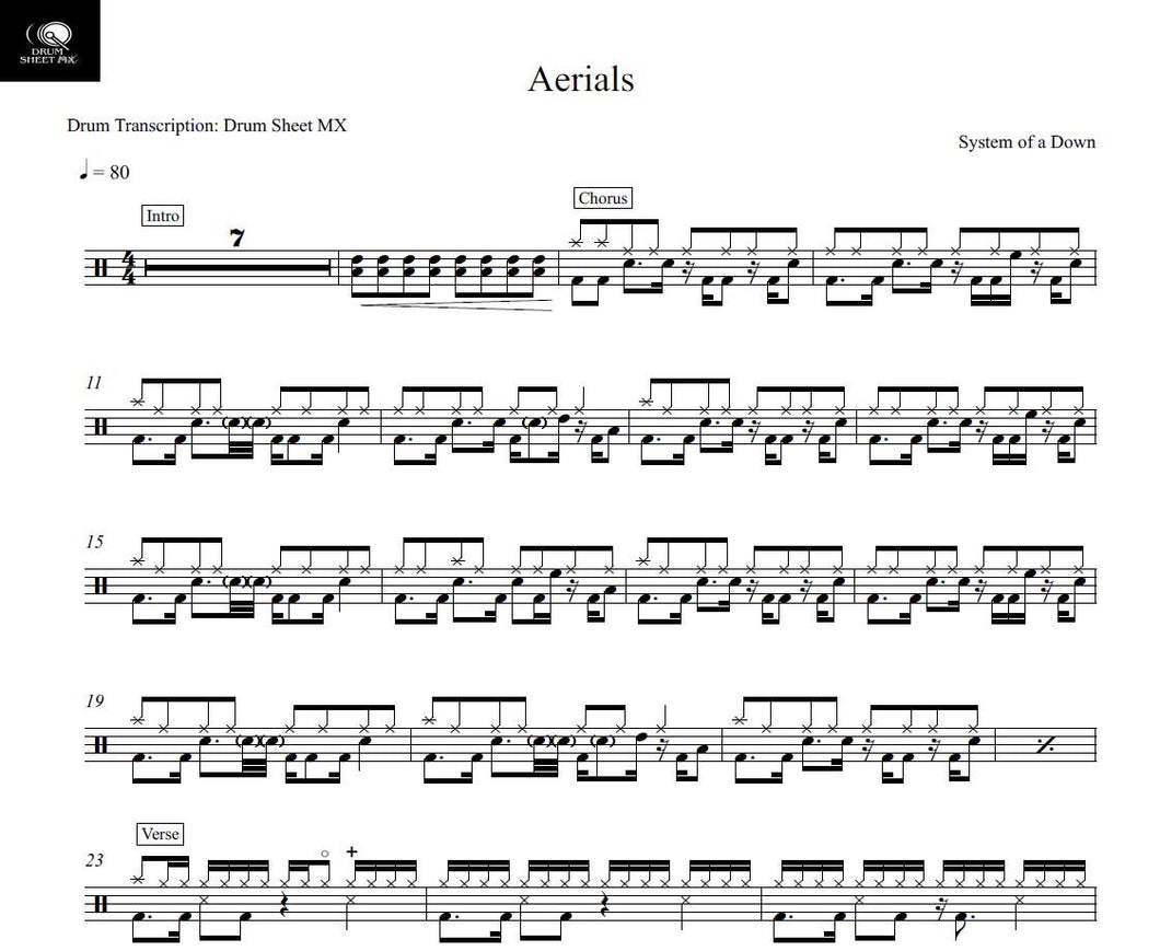 Aerials - System of a Down - Full Drum Transcription / Drum Sheet Music - Drum Sheet MX