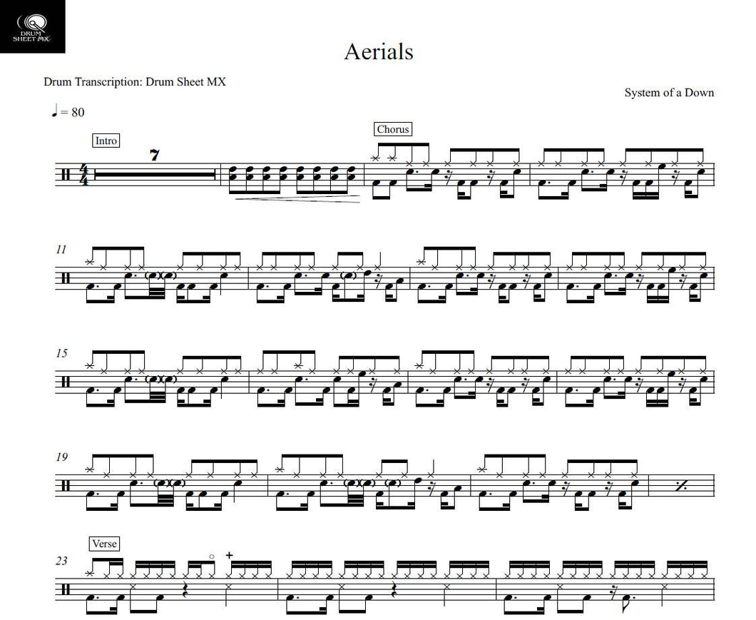 Aerials - System of a Down - Drum Sheet Music - Drum Sheet MX ...