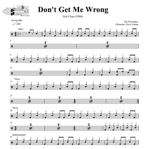 Don't Get Me Wrong - The Pretenders - Full Drum Transcription / Drum Sheet Music - DrumSetSheetMusic.com