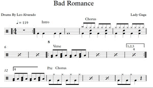 Bad Romance - Lady Gaga - Full Drum Transcription / Drum Sheet Music - Leo Alvarado