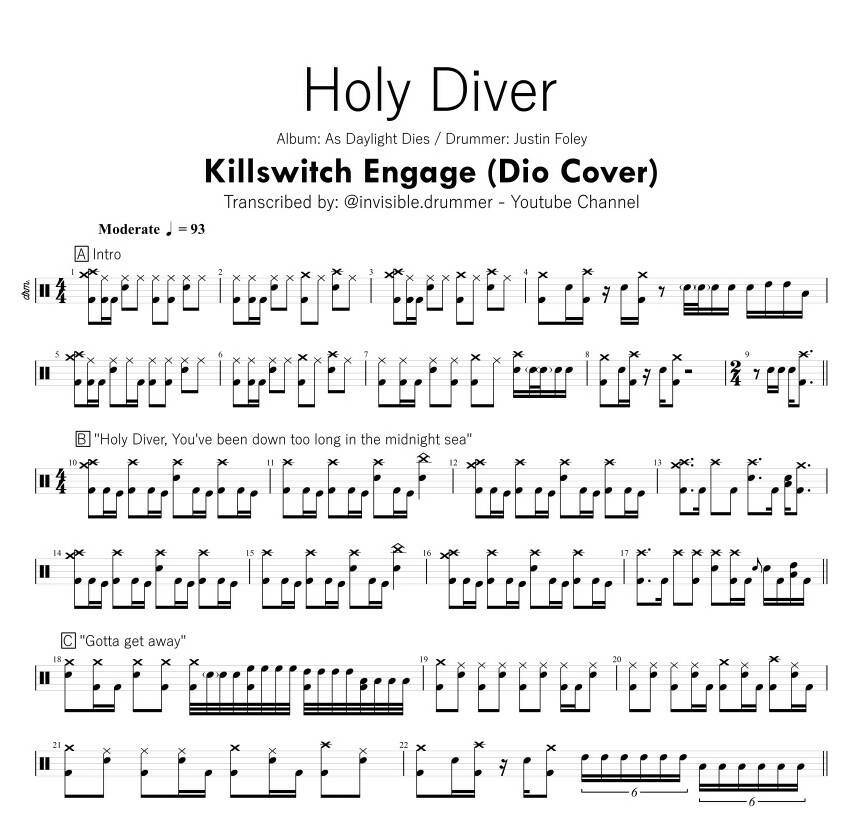Holy Diver - Killswitch Engage - Full Drum Transcription / Drum Sheet Music - Smdrums