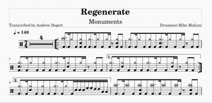 Regenerate - Monuments - Full Drum Transcription / Drum Sheet Music - Andrew Bogert