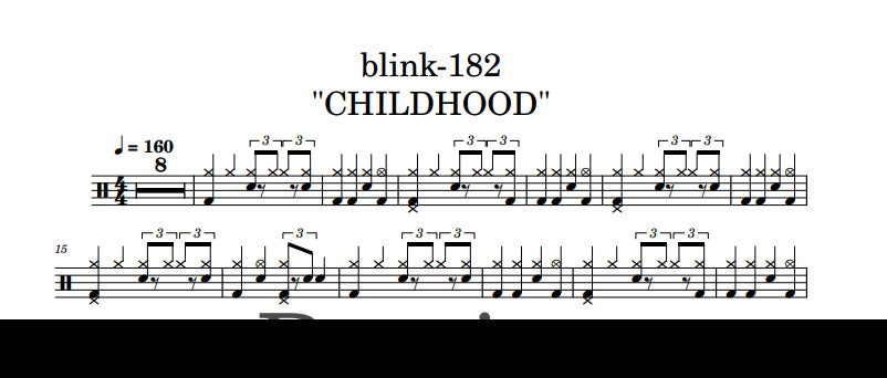 Childhood - Blink 182 - Collection of Drum Transcriptions / Drum Sheet Music - DrumonDrummer