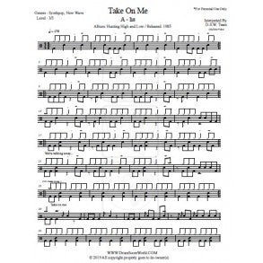 Take on Me - A Ha - Full Drum Transcription / Drum Sheet Music - DrumScoreWorld.com