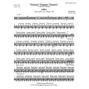 Gimme! Gimme! Gimme! - ABBA - Full Drum Transcription / Drum Sheet Music - DrumScoreWorld.com