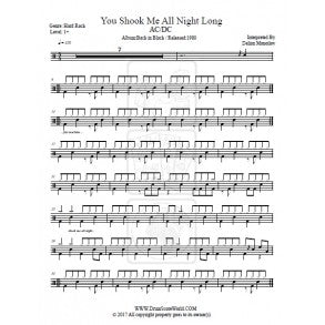 You Shook Me All Night Long - AC/DC - Full Drum Transcription / Drum Sheet Music - DrumScoreWorld.com