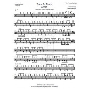 Back in Black - AC/DC - Full Drum Transcription / Drum Sheet Music - DrumScoreWorld.com