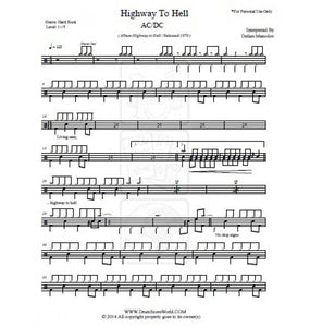 Highway to Hell - AC/DC - Full Drum Transcription / Drum Sheet Music - DrumScoreWorld.com