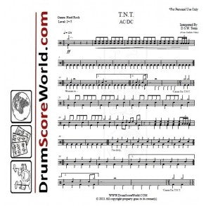 T.N.T. - AC/DC - Drum Sheet Music - DrumScoreWorld.com – DrumSetSheetMusic