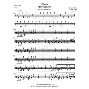Valerie (feat. Amy Winehouse) - Mark Ronson - Full Drum Transcription / Drum Sheet Music - DrumScoreWorld.com