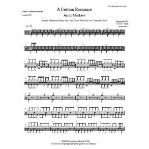 A Certain Romance - Arctic Monkeys - Full Drum Transcription / Drum Sheet Music - DrumScoreWorld.com