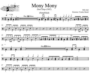 Mony Mony - Billy Idol - Simplified Drum Transcription / Drum Sheet Music - DrumSetSheetMusic.com