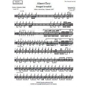 Almost Easy - Avenged Sevenfold - Full Drum Transcription / Drum Sheet Music - DrumScoreWorld.com