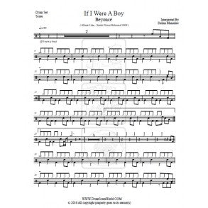 If I Were a Boy - Beyoncé - Full Drum Transcription / Drum Sheet Music - DrumScoreWorld.com