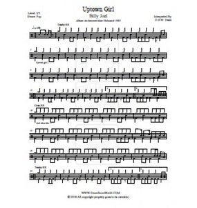 Uptown Girl - Billy Joel - Full Drum Transcription / Drum Sheet Music - DrumScoreWorld.com