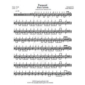 Paranoid - Black Sabbath - Full Drum Transcription / Drum Sheet Music - DrumScoreWorld.com