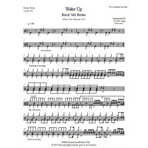 Wake Up - Black Veil Brides - Full Drum Transcription / Drum Sheet Music - DrumScoreWorld.com