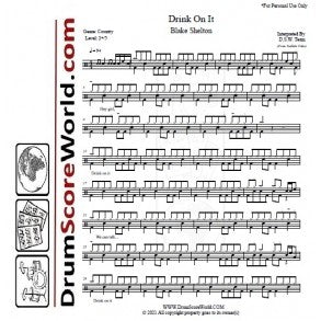 Drink on It - Blake Shelton - Full Drum Transcription / Drum Sheet Music - DrumScoreWorld.com
