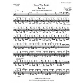 Keep the Faith - Bon Jovi - Full Drum Transcription / Drum Sheet Music - DrumScoreWorld.com