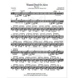 Wanted Dead or Alive - Bon Jovi - Full Drum Transcription / Drum Sheet Music - DrumScoreWorld.com