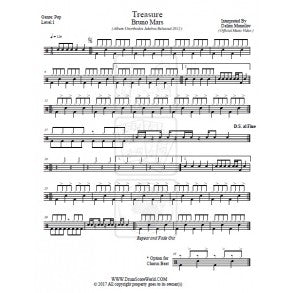 Treasure - Bruno Mars - Full Drum Transcription / Drum Sheet Music - DrumScoreWorld.com