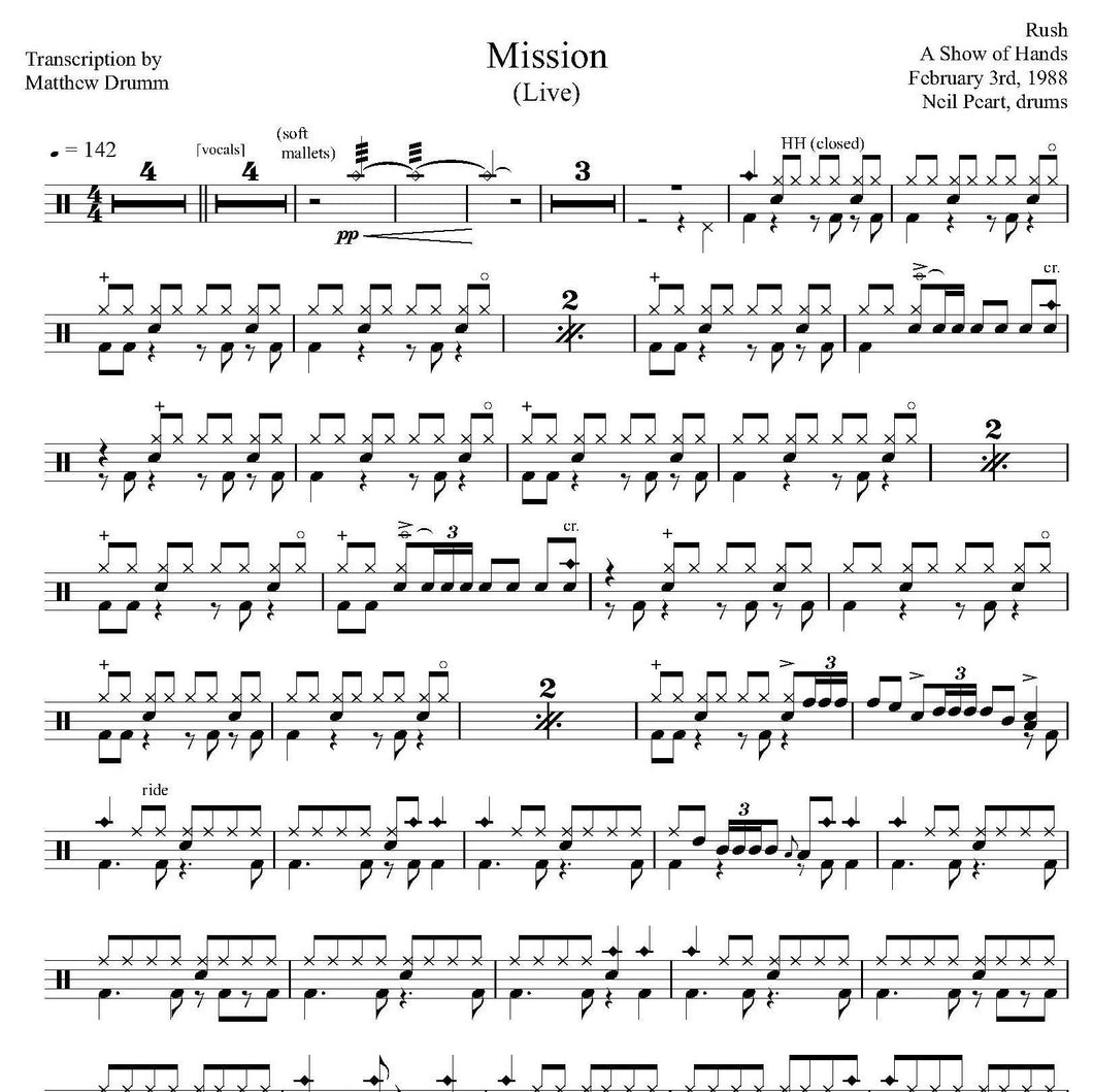 Mission (Live in California 1988 on Hold Your Fire Tour from a Show of Hands) - Rush - Full Drum Transcription / Drum Sheet Music - Drumm Transcriptions