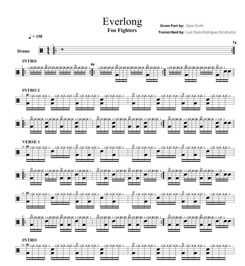 Everlong - Foo Fighters - Full Drum Transcription / Drum Sheet Music - Smdrums