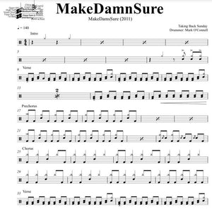 MakeDamnSure - Taking Back Sunday - Full Drum Transcription / Drum Sheet Music - DrumSetSheetMusic.com