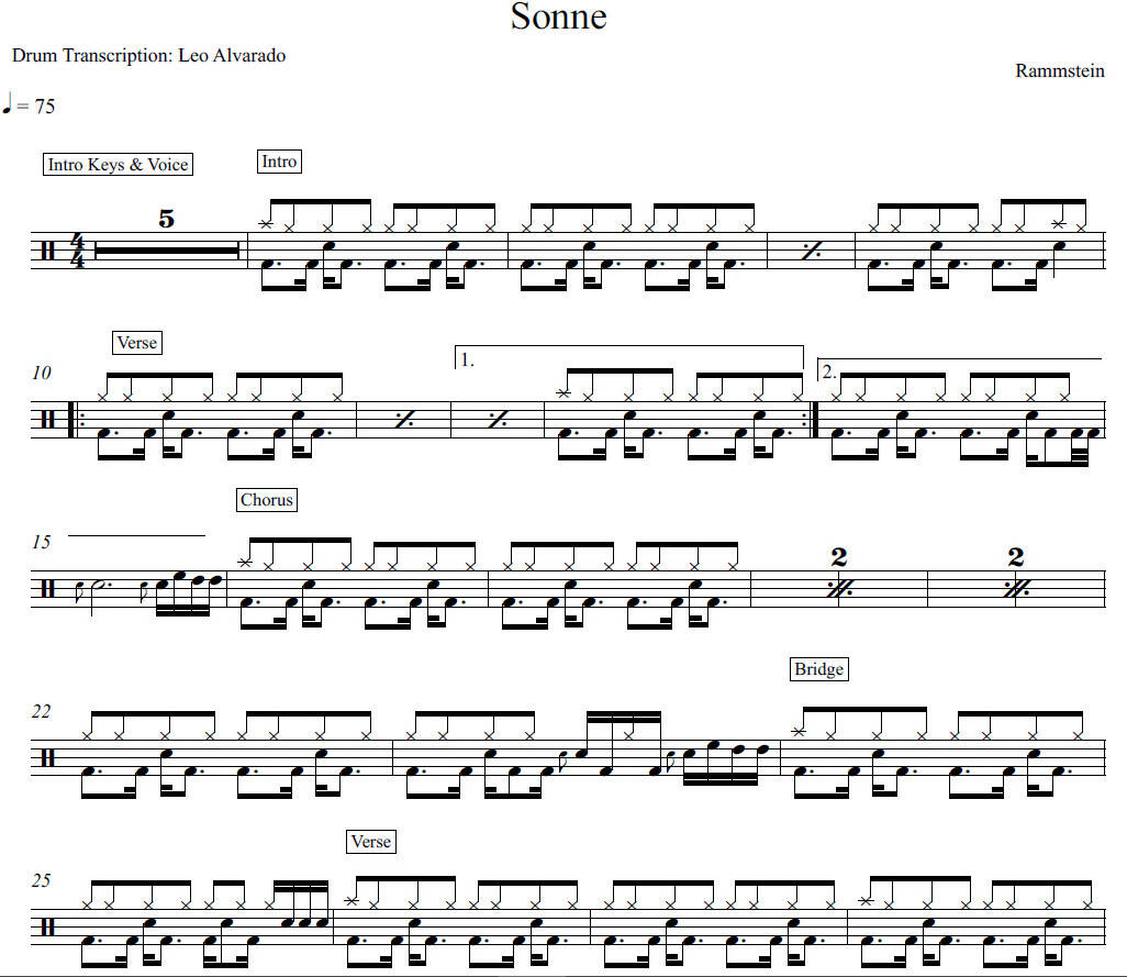 Sonne - Rammstein - Drum Sheet Music - Leo Alvarado – DrumSetSheetMusic