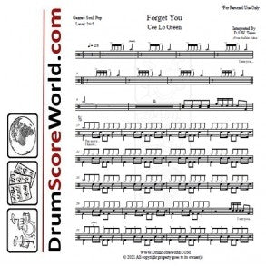 Forget You - Cee Lo Green - Full Drum Transcription / Drum Sheet Music - DrumScoreWorld.com