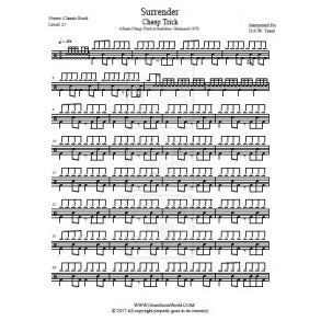 Surrender - Cheap Trick - Full Drum Transcription / Drum Sheet Music - DrumScoreWorld.com