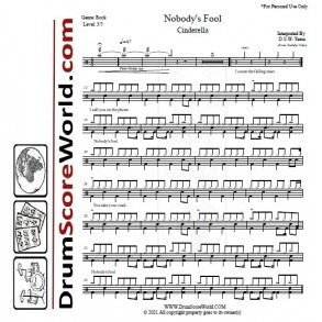 Nobody's Fool - Cinderella - Full Drum Transcription / Drum Sheet Music - DrumScoreWorld.com