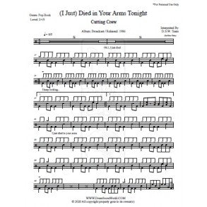(I Just) Died in Your Arms - Cutting Crew - Full Drum Transcription / Drum Sheet Music - DrumScoreWorld.com