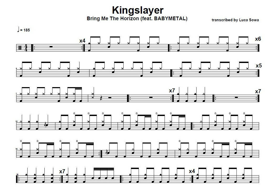 Kingslayer (feat. Babymetal) - Bring Me the Horizon - Drum Sheet Music ...