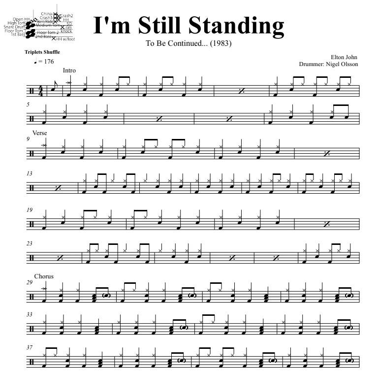 I'm Still Standing - Elton John - Full Drum Transcription / Drum Sheet Music - DrumSetSheetMusic.com