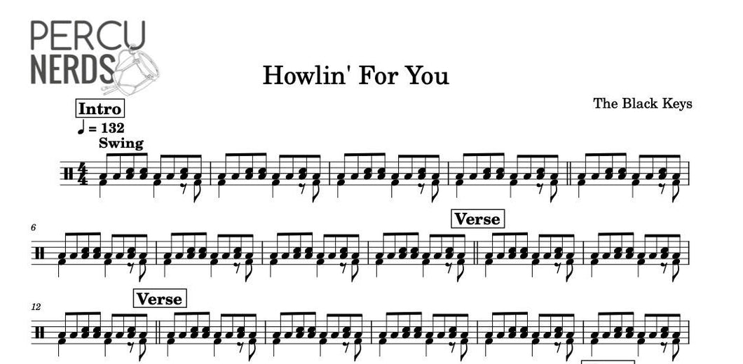Howlin' For You - The Black Keys - Full Drum Transcription / Drum Sheet Music - Percunerds Transcriptions