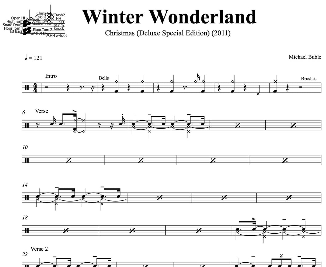 Winter Wonderland - Michael Bublé - Collection of Drum Transcriptions / Drum Sheet Music - DrumSetSheetMusic.com