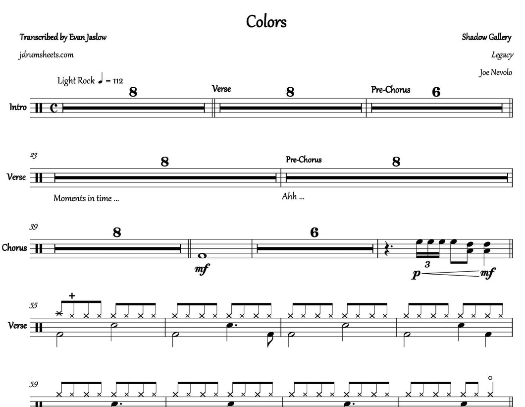 Colors - Shadow Gallery - Full Drum Transcription / Drum Sheet Music - Jaslow Drum Sheets
