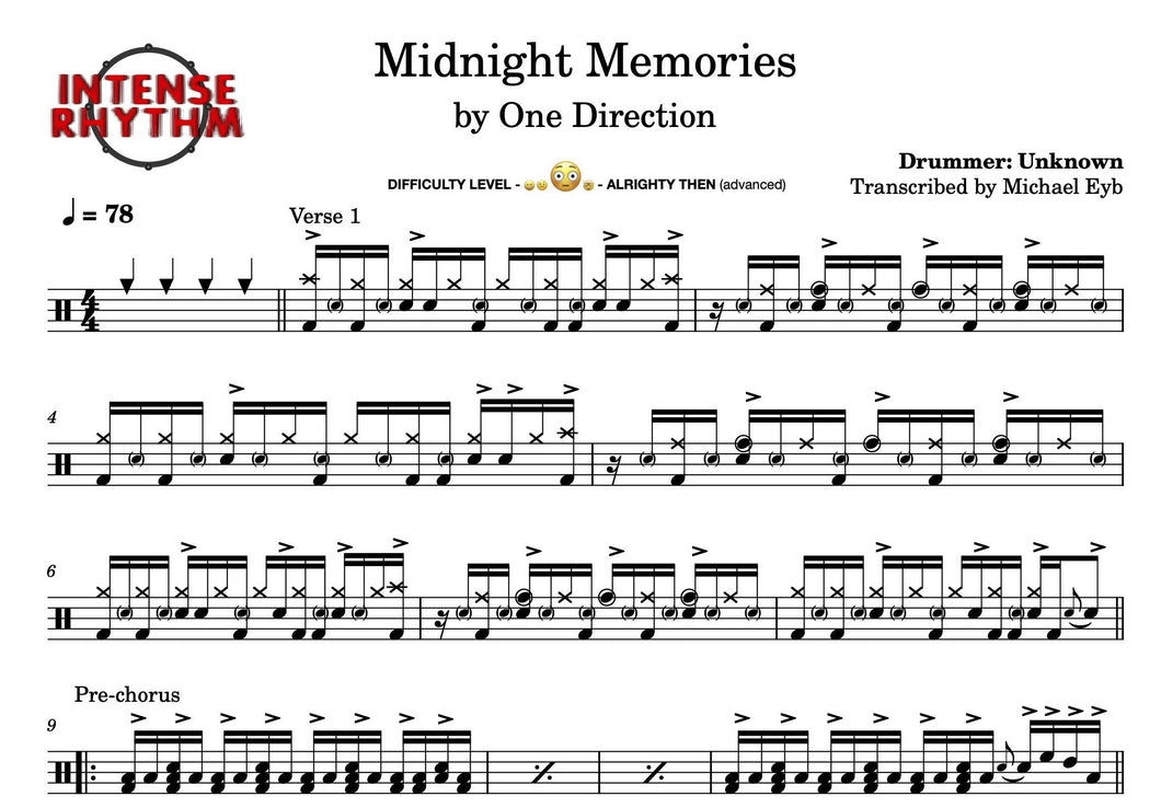 Midnight Memories - One Direction - Full Drum Transcription / Drum Sheet Music - Intense Rhythm Drum Studios