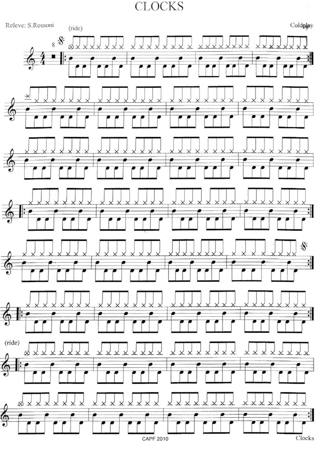 Clocks Coldplay Drum Sheet Music Rossoni DrumSetSheetMusic Clocks Coldplay Drum Sheet Music Rossoni DrumSetSheetMusic