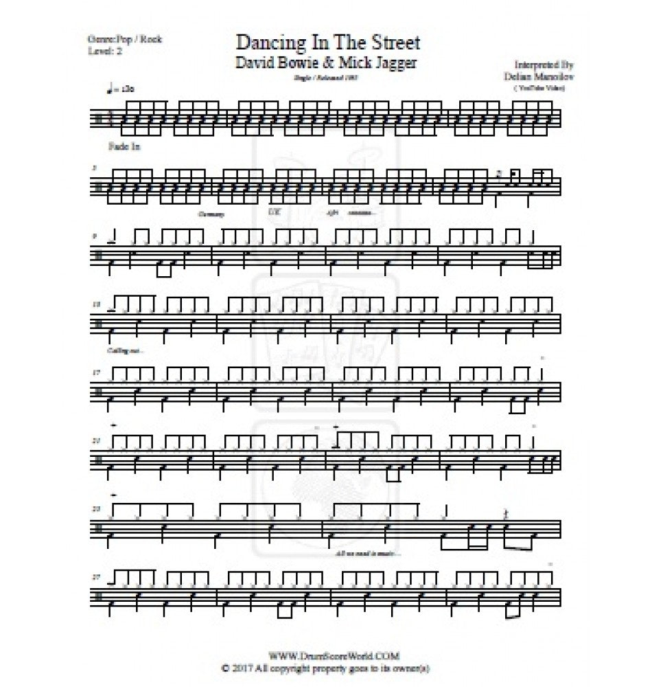 Dancing in the Street - David Bowie & Mick Jagger - Full Drum Transcription / Drum Sheet Music - DrumScoreWorld.com