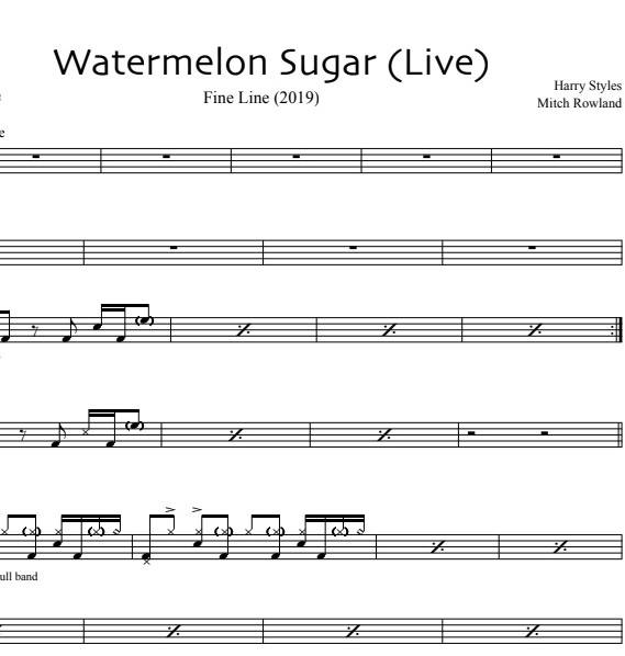 Watermelon Sugar (Live) - Harry Styles - Full Drum Transcription / Drum Sheet Music - DrumSetSheetMusic.com
