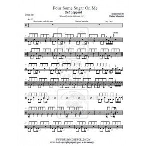 Pour Some Sugar on Me - Def Leppard - Full Drum Transcription / Drum Sheet Music - DrumScoreWorld.com